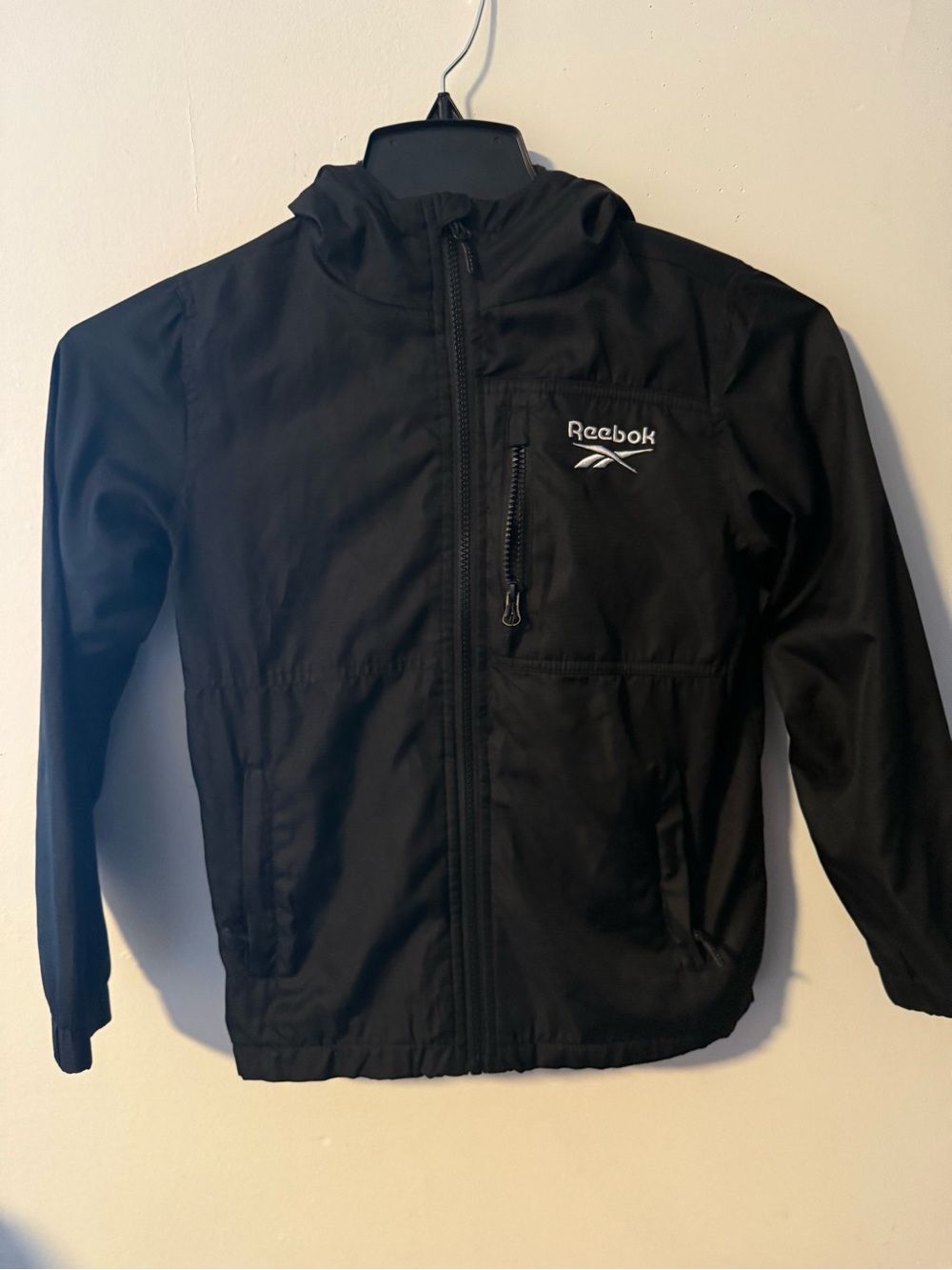 Reebok Black Hooded Rain Jacket with Chest Logo